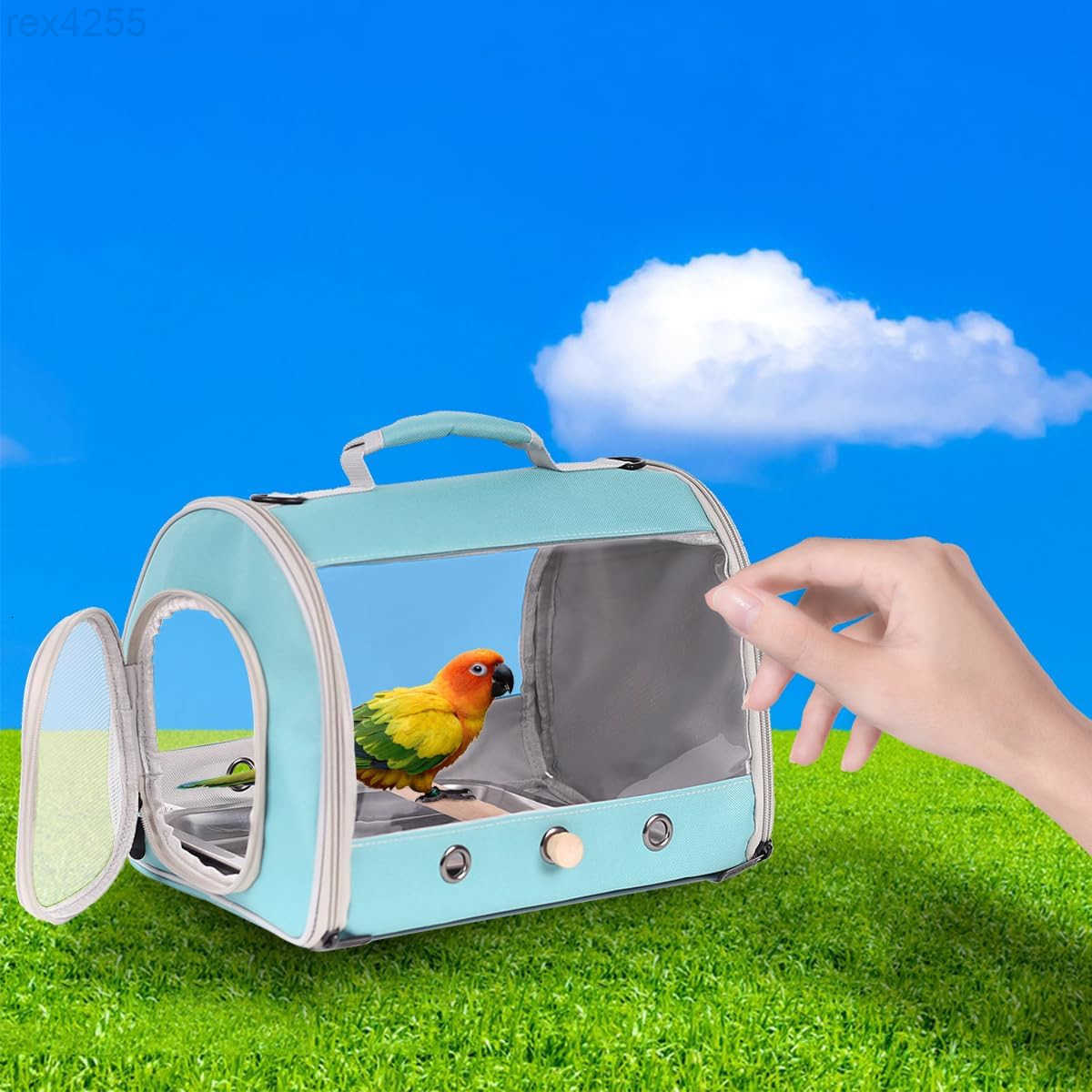 Small Bird Travel Cage Carrier Portable Parrot Parakeet Carrier with Standing Perch and Comfy Mat Budgies Carry Transport Bag for Vet Visit Shopping a