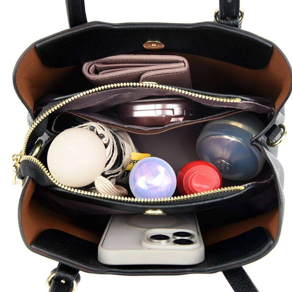 3 Layers Genuine High Quality Pu Leather Casual Tote Handbags Designer Shoulder Crossbody Bags for Women Sac