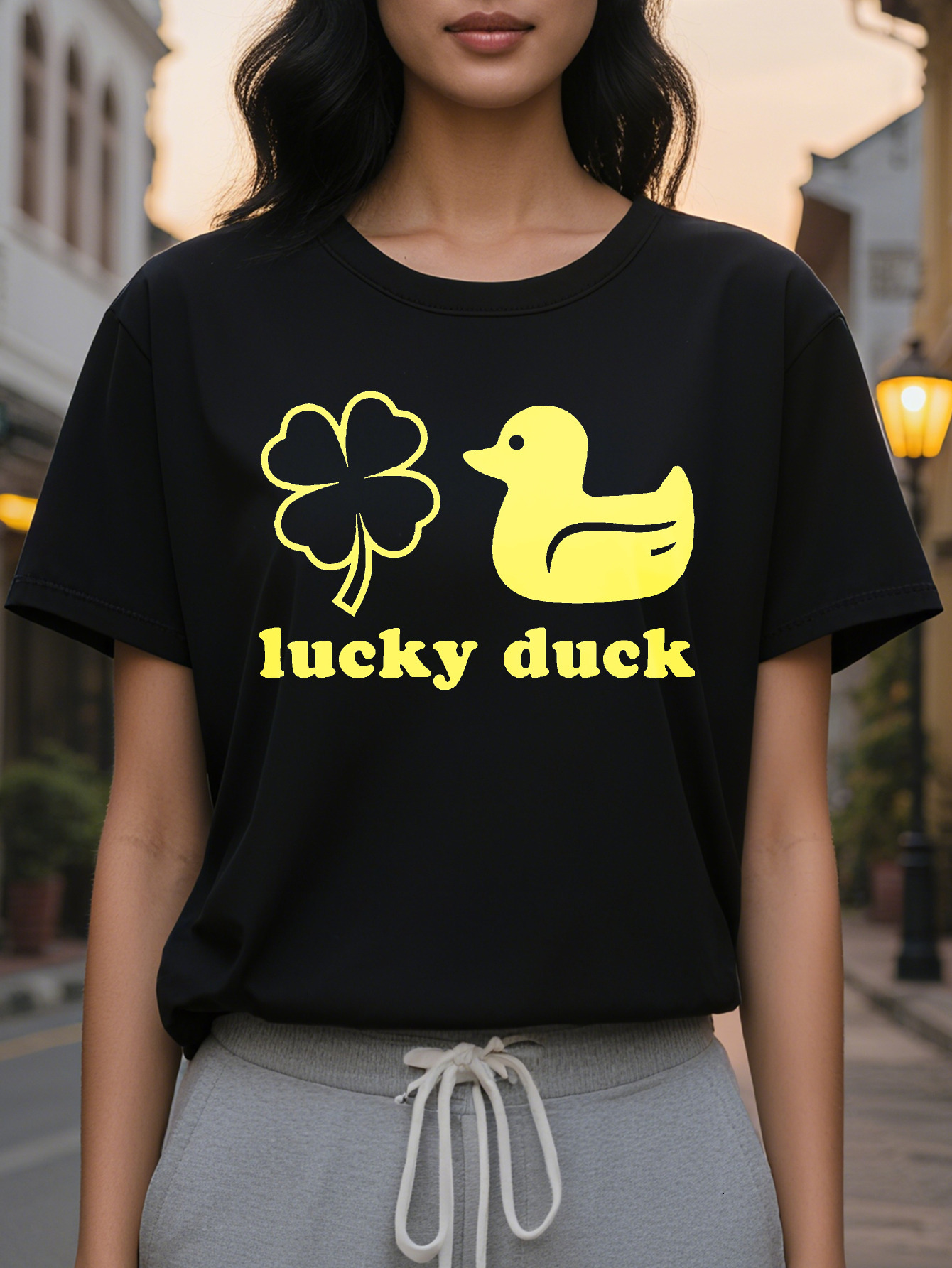 Summer Casual Crewneck T-Shirt Cotton Opaque Thin Washable Knit Alphabet