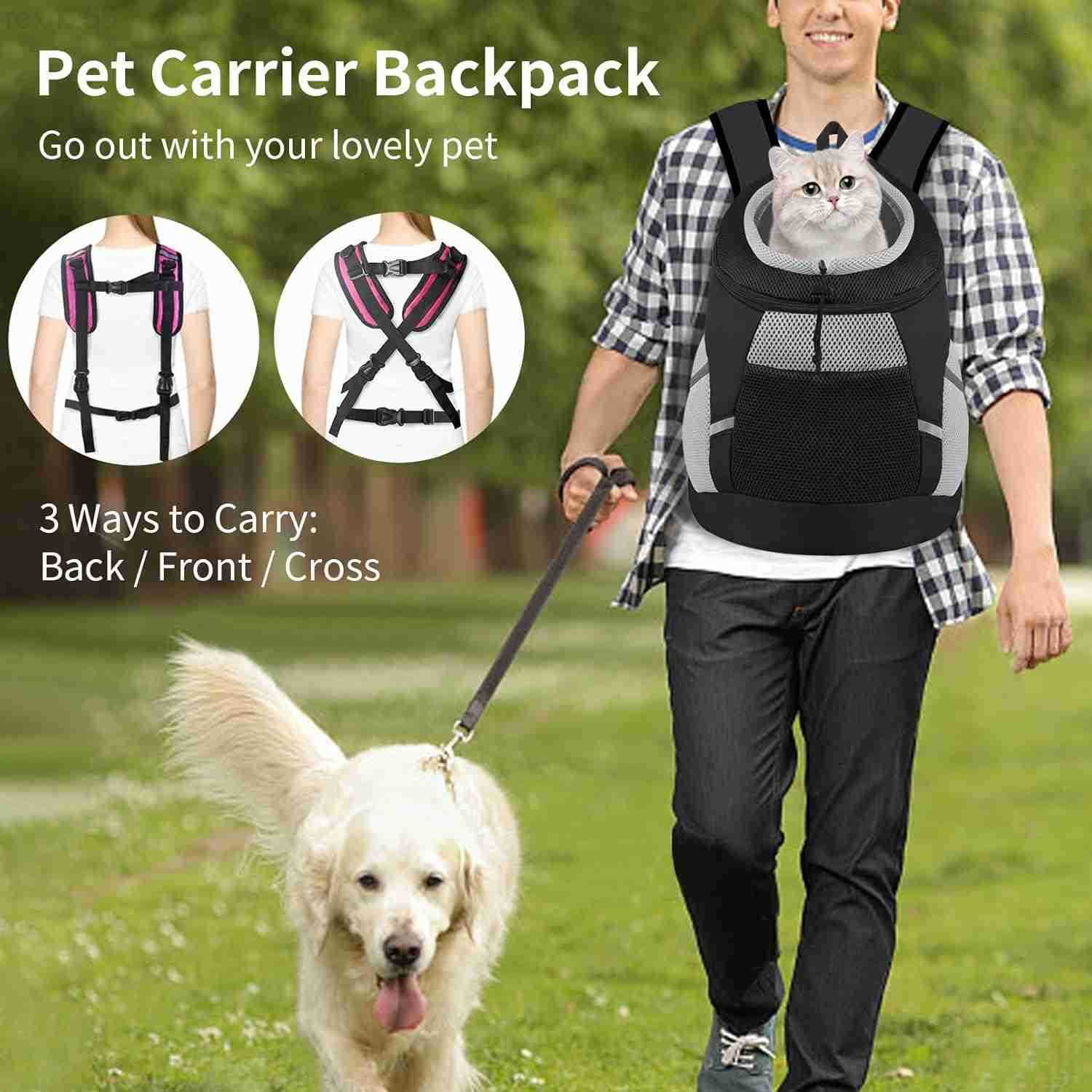 Dog Backpack Carrier Front Chest Carrier for Cat Small Dogs Pet Carrying Bag for Travel Hiking Cycling Outdoor Black S Suggested Pet Height 710 in 26 