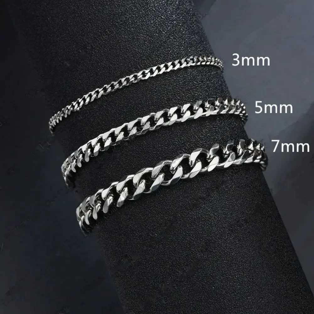 New Trendy Cuban Chain Men Bracelet 3mm 5mm 7mm Classic Stainless Steel Chain Bracelet For Men Women Jewelry Party Gift W250904