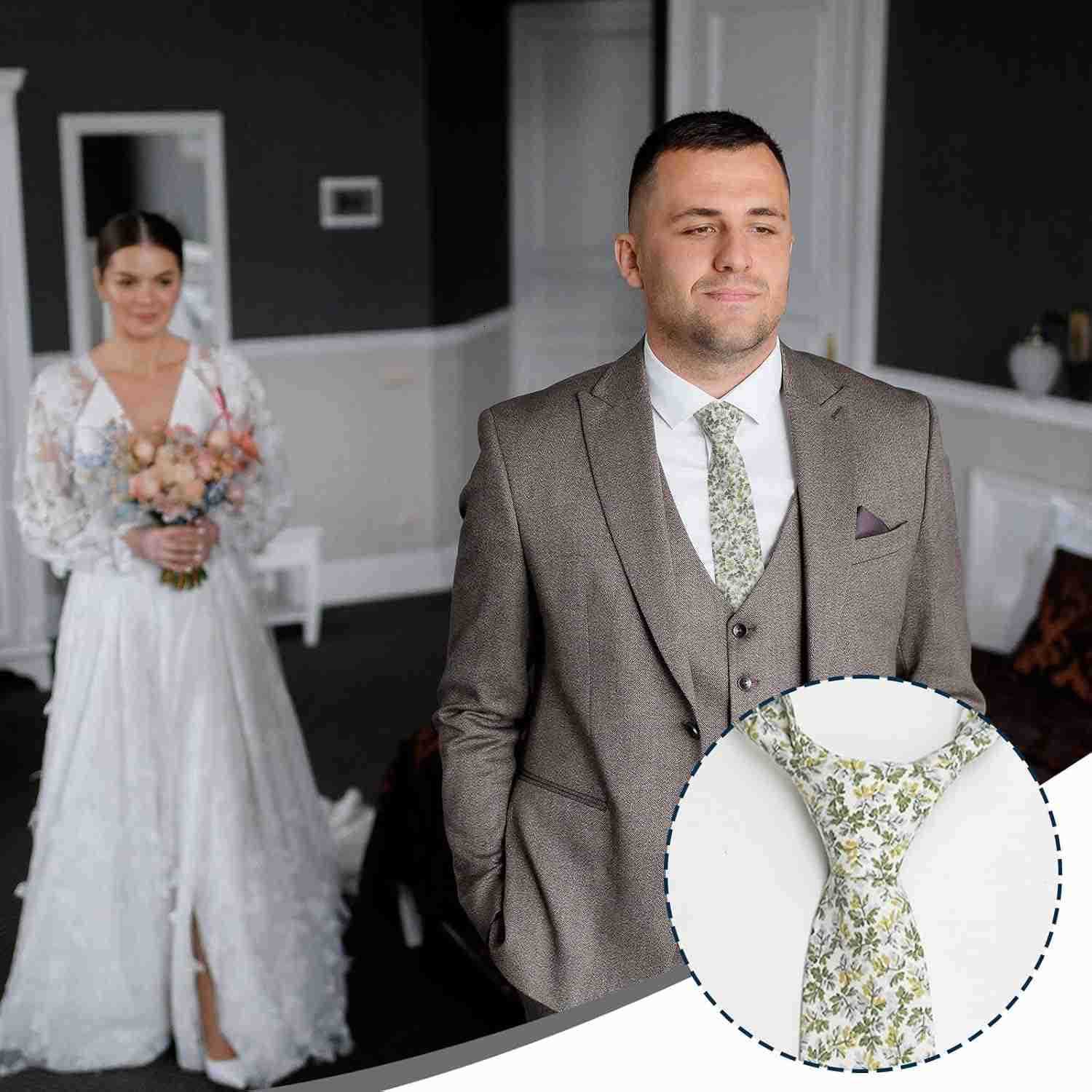 Ties for Men Sage Green Cotton Floral Tie 276 Flower Printed Mens Neckties for WeddingGroomsmenSuitPartyW250904