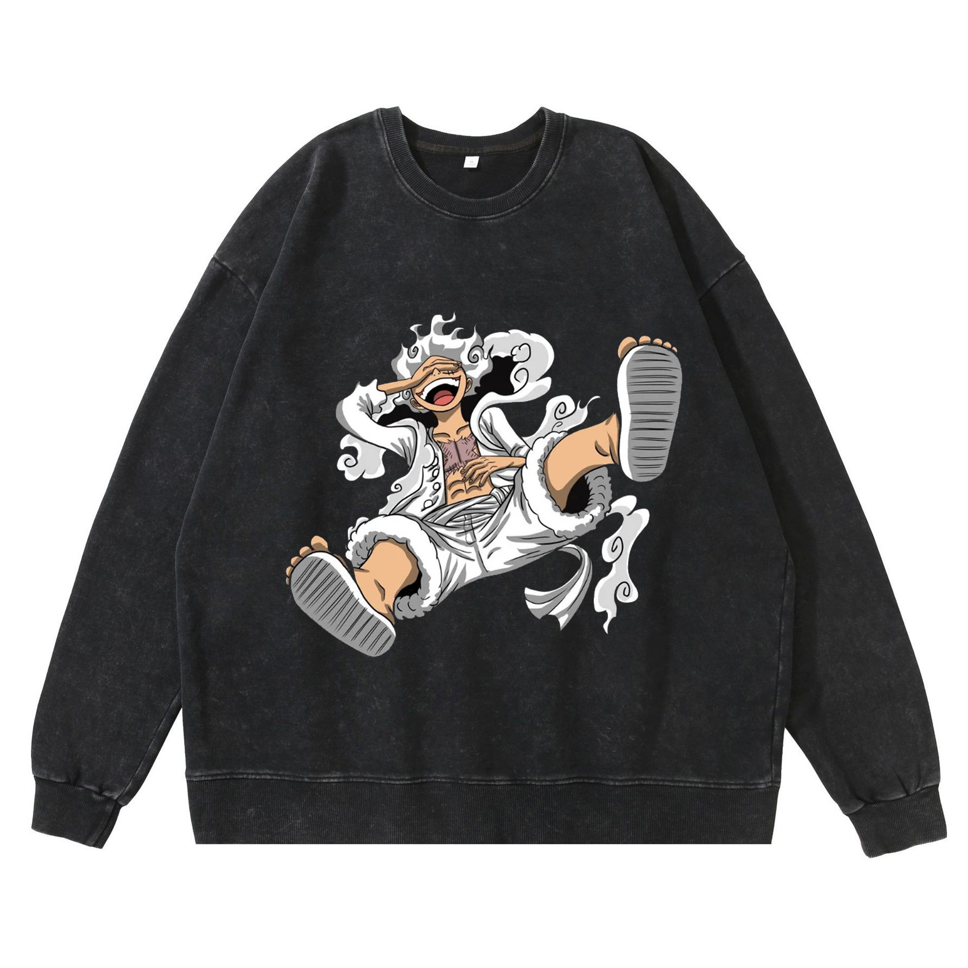 New Washed Vintage Dark Tone Luffy Gear Fifth Nika Form Anime Graphic Hoodie Streetwear Crewneck Sweatshirt - TT8073