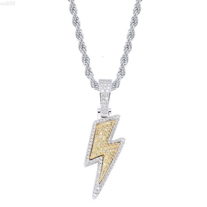 Wholesale Hip Hop Hipster Jewelry Gold Plated Micro Pave AAA CZ Lightning Pendant Necklace