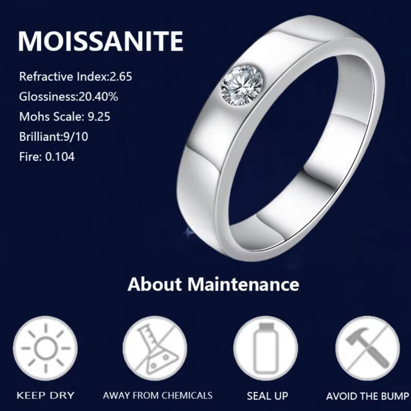 High Rhodium Plated Polished 925 Sterling Unisex Moissanite Ring for Finger Knuckle Engagement Wedding Minimalist Style Sizes