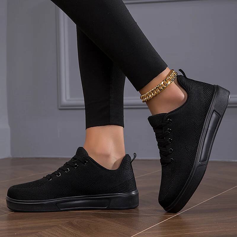 TUINANLE Black Women Casual Mesh Lace-up Sport Flat Shoes Girls Breathable White Chunky Sneakers Tenis Feminino ddmysaturn