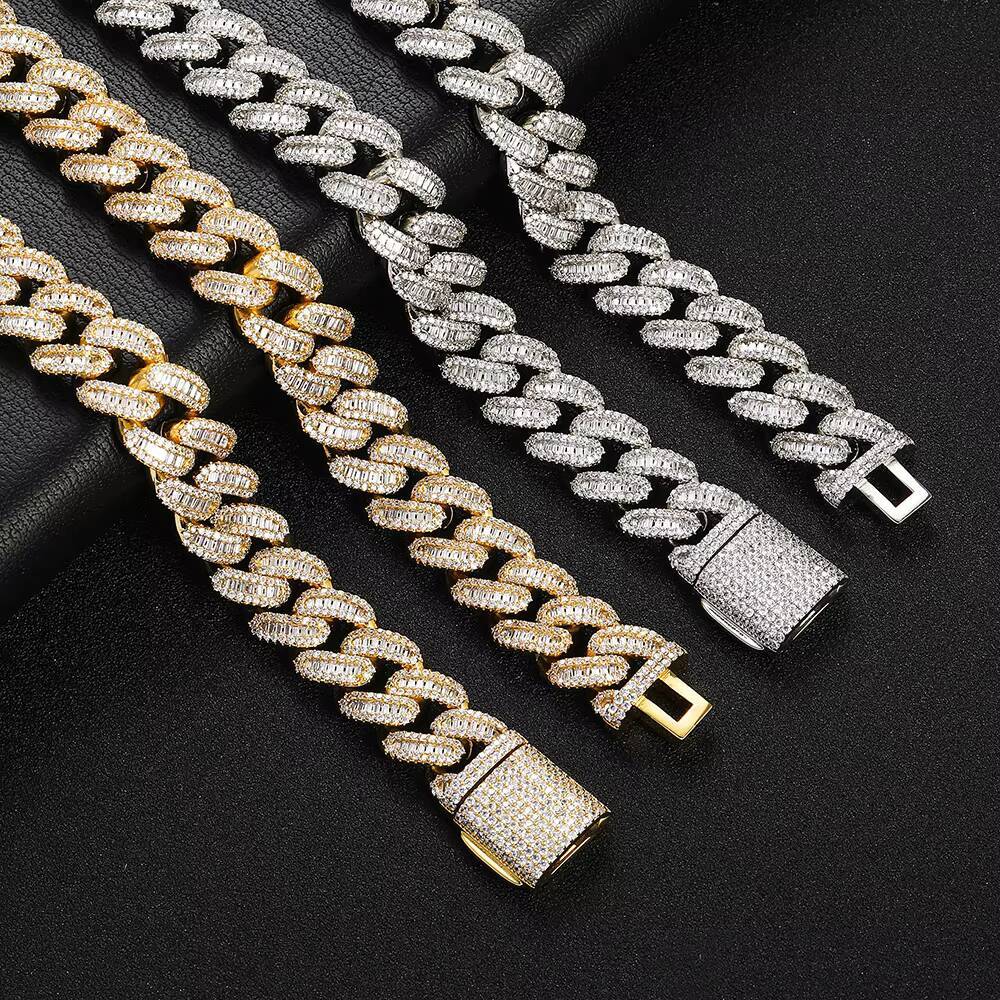 NUOYA Wholesale Hip Hop Jewelry Silver Cuban Chain Necklace Iced Out Diamonds Cuban Link Chain Unisex Gift