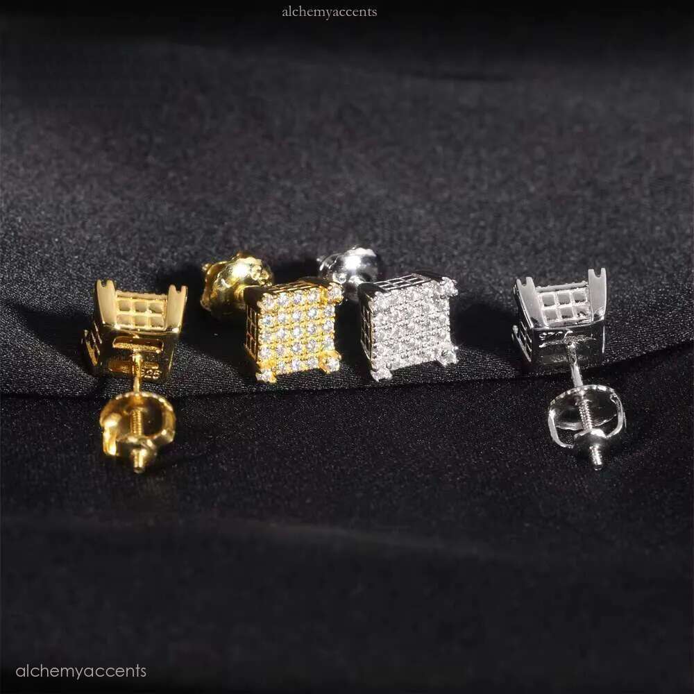 Hip Hop Bling Iced Out Ear Studs Unisex VVS Moissanite Dia White Gold Plated Sterling Sier Stud Earring for Women