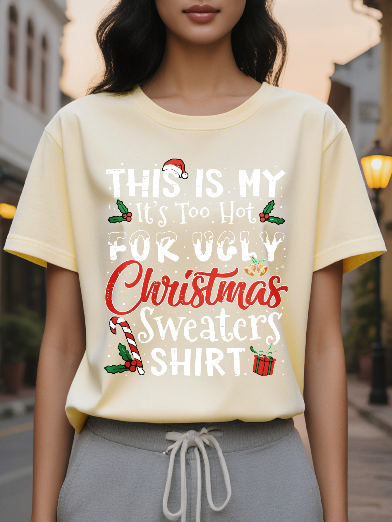 Christmas Tee Print Crew Neck T-shirt Casual Short Sleeve Top for Women Spring Summer Clothing