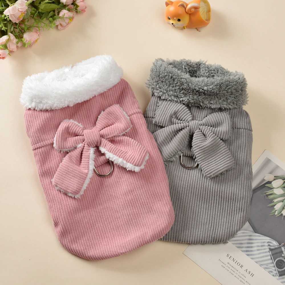 Cute Dog Coat With Bow For Small Medium Dogs Cats Winter Warm Fleece Pet Puppy et Clothes Yorkie Schnauzer Costume Apparel W250904