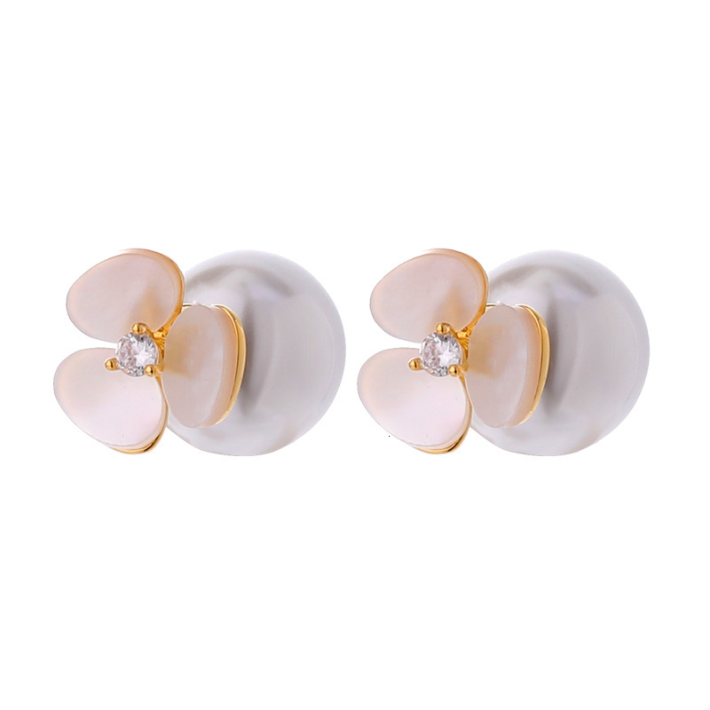 Two-Way Wear Shell Flower Zircon Pearl Sweet Light High-End Simple Niche Versatile Earrings for Women