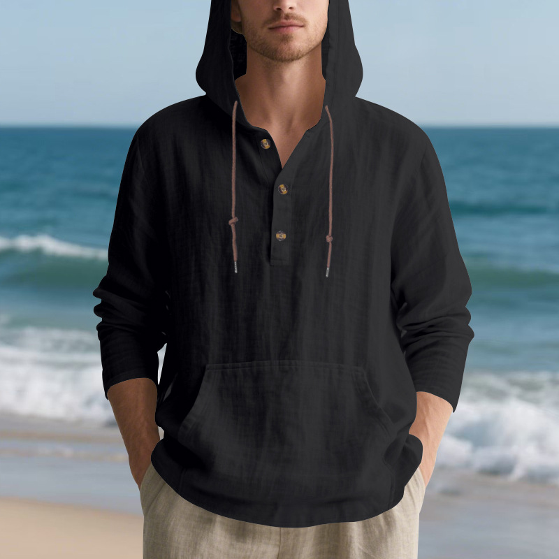 Men's Hoodie linen vintage spring and autumn shirt Casual loose long sleeved clothes High quality trendy men's clothing European size: S-3XL