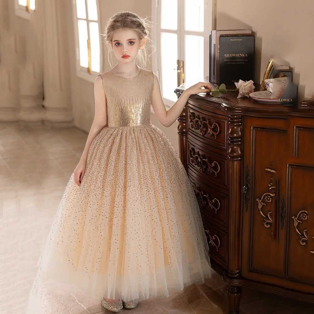 Girls Princess Dress Pink Sequins High-end Dress Wedding Puffy Gauze Dresses Kids Birthday Party Performance Evening Dress 5 11Y Z250904