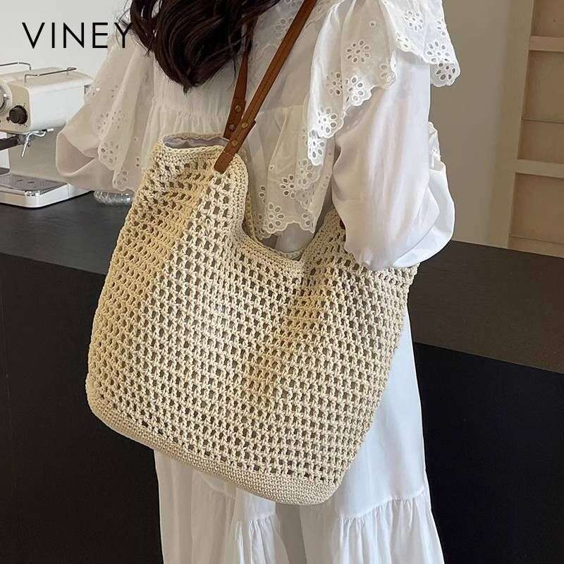 VINEY Handbag 2025 New Women's Large Capacity Tote Shoulder Straw Holiday Woven Bag
