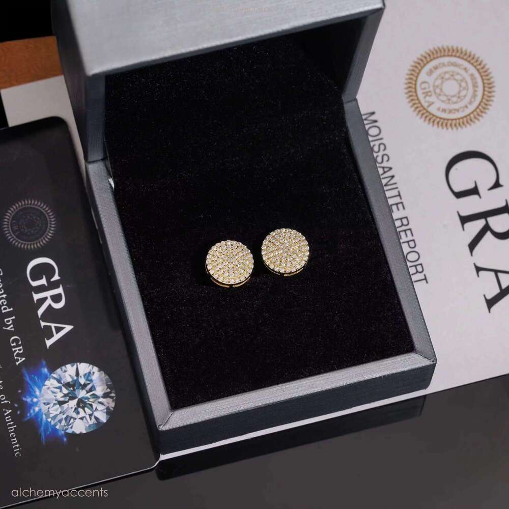 Hip Hop Jewelry Round Iced Out S Sterling Sier VVS Moissanite Rose Gold Stud Earrings
