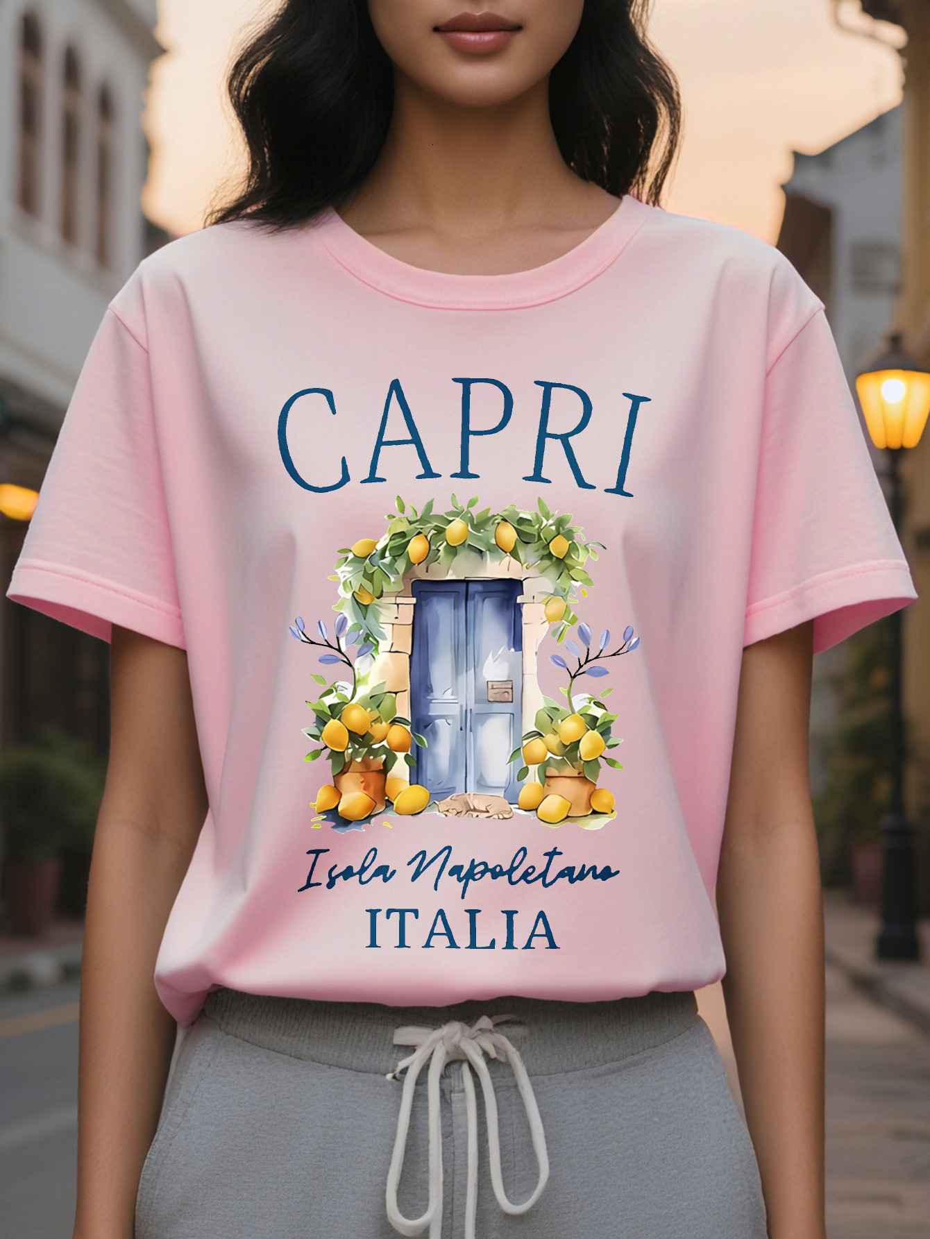 Large XL Summer Fashion Women's Crew Neck T-Shirt Vibrant Graphic Tee Comfortable Fit Capri T-Shirts Short Sleeve White Plus Size