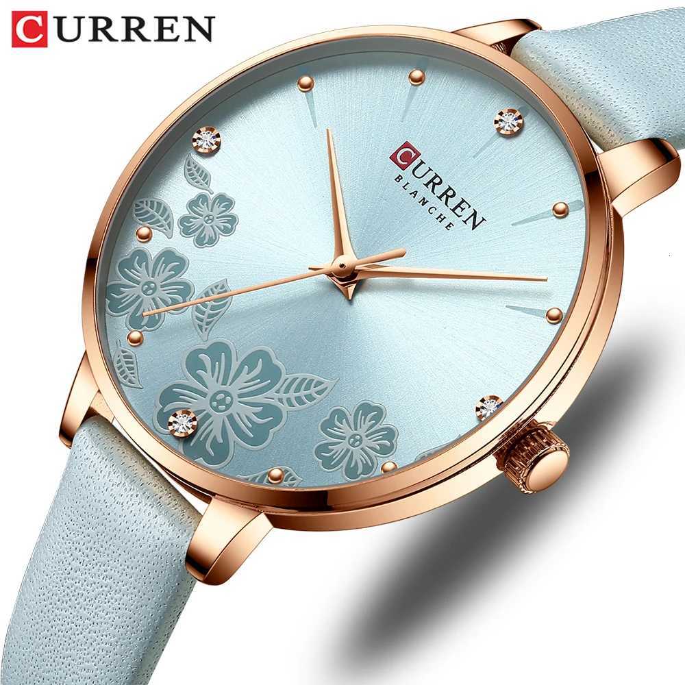 CURREN Watches Wen Top Brand Leather Quartz Wristwatch Luxury Design Clock for Ladies Charm Flowers Dial Montre Femme X250904