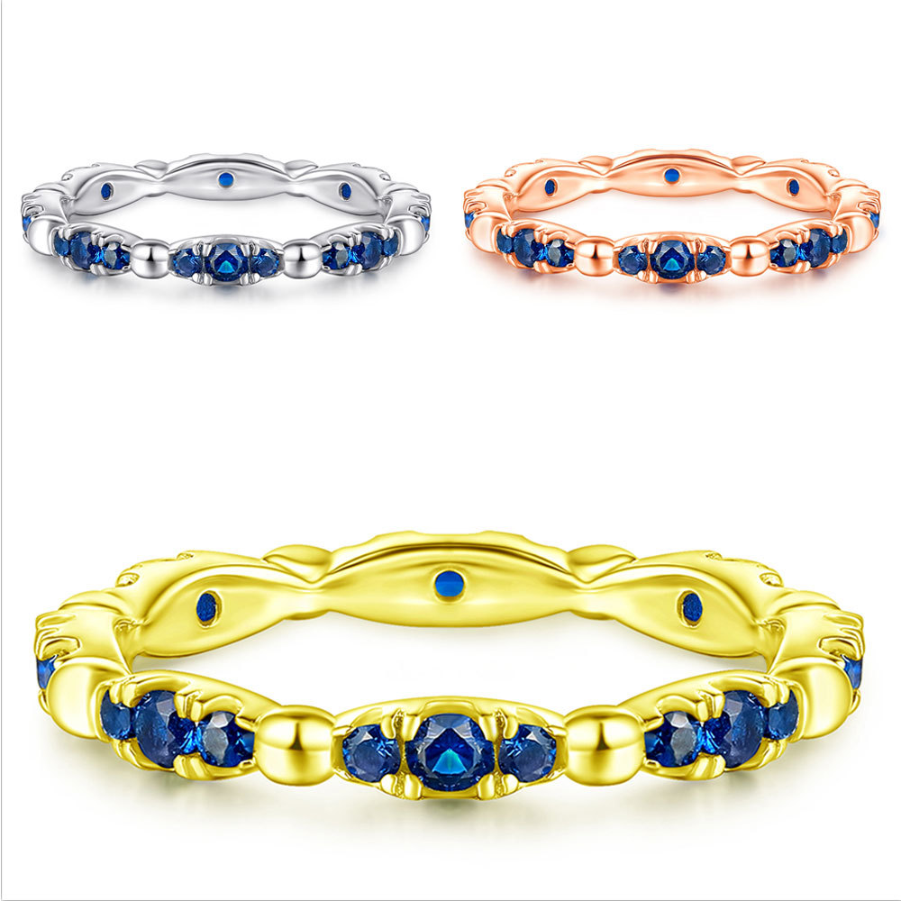 Tonglin cross-border jewelry s925 sterling silver blue zircon single-row diamond aquamarine ring female niche full diamond silver ring