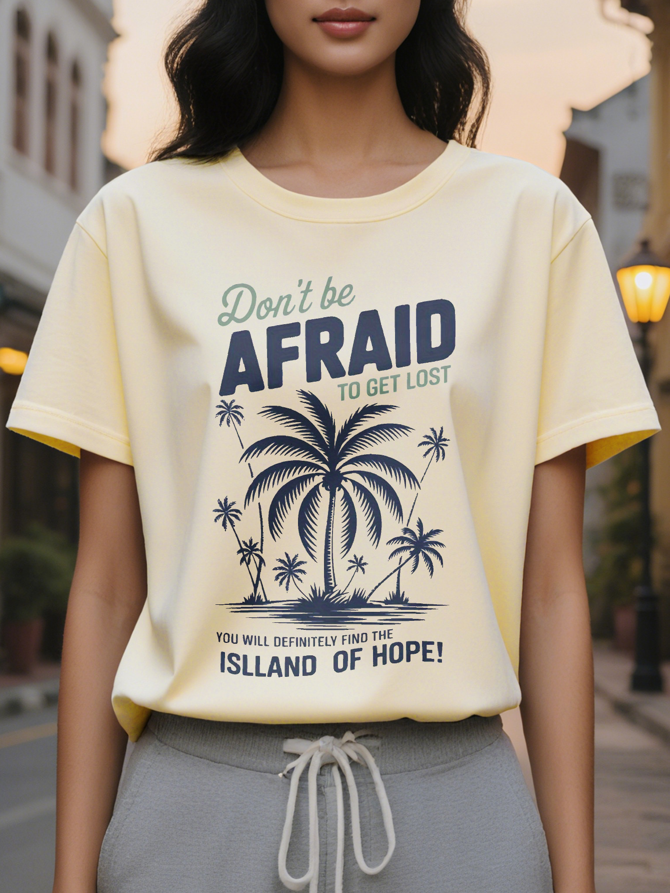 Women's Inspirational Tropical Style T-Shirt Don't Be Afraid to Get Lost in the Travel Top Light Short Sleeved