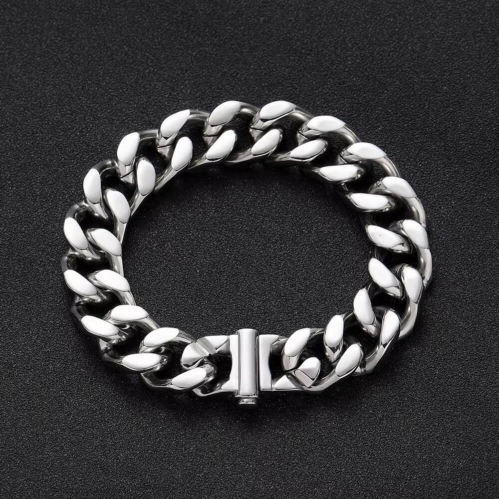 NUOYA Hip Hop Bracelet Men High Polished Stainless Steel Cuban Chain 18K Gold Plated Cuban Link Bracelet