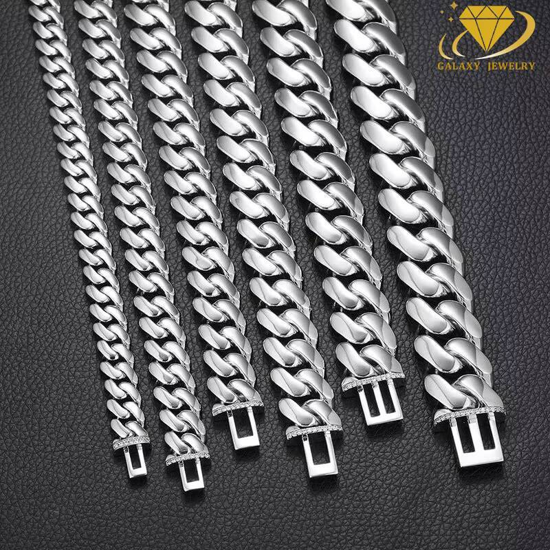 Heavy Duty Cuban Chains Solid 925 Sterling Silver 8mm20mm Wholesale Moissanite Clasp Thick Cuban Link Bracelet Necklace
