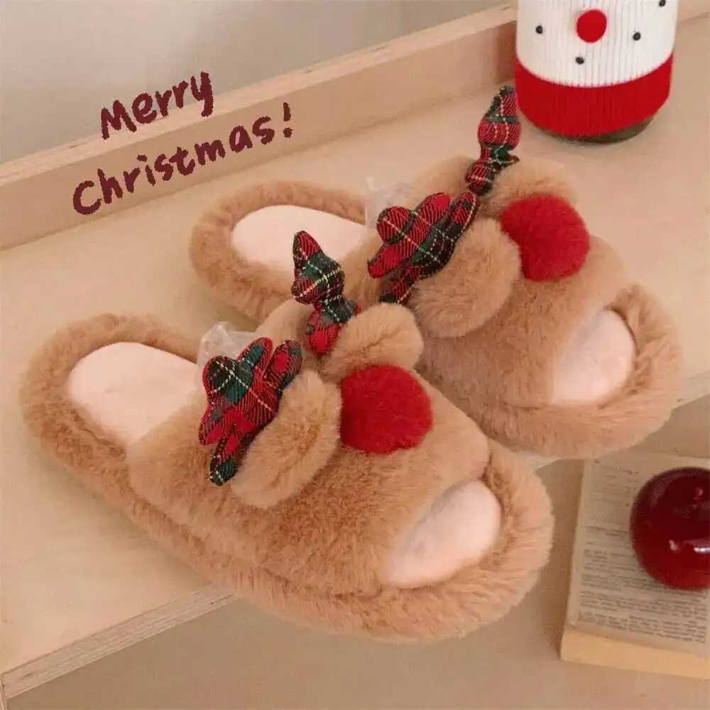 Christmas Reindeer Home Slippers For Men Women Winter Furry Warm Cozy Couple Indoor Household Cotton Slippers L250903BNC9