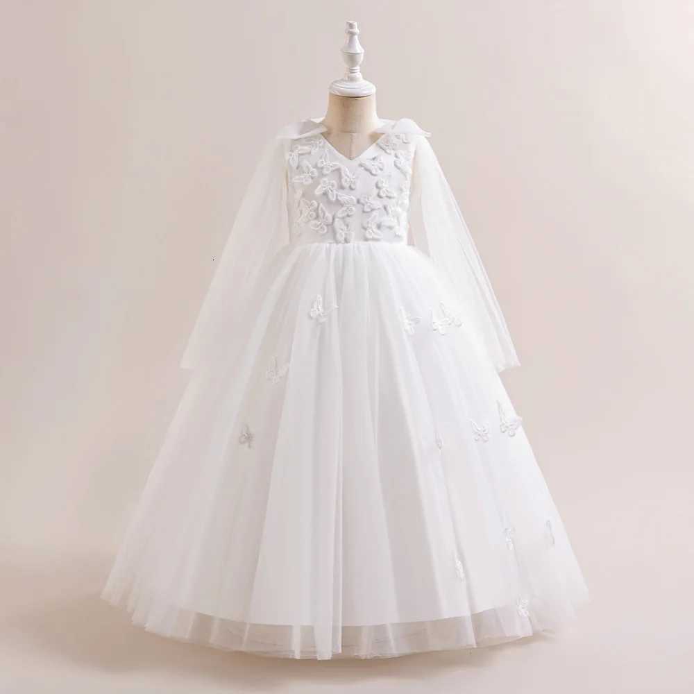 Fluffy White Bridesmaid Dresses For Girls Butterfly Applique Elegant Kids Party Dress Children Girl Wedding Birthday Prom Gown Z250904