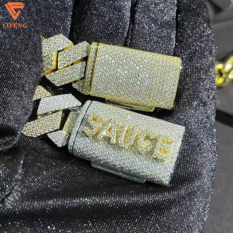 Two Tone Iced Out Moissanite Cuban Link Chain for Men 20mm Custom Name Clasp 925 Sterling Silver Cuban Chain Hip Hop Necklace