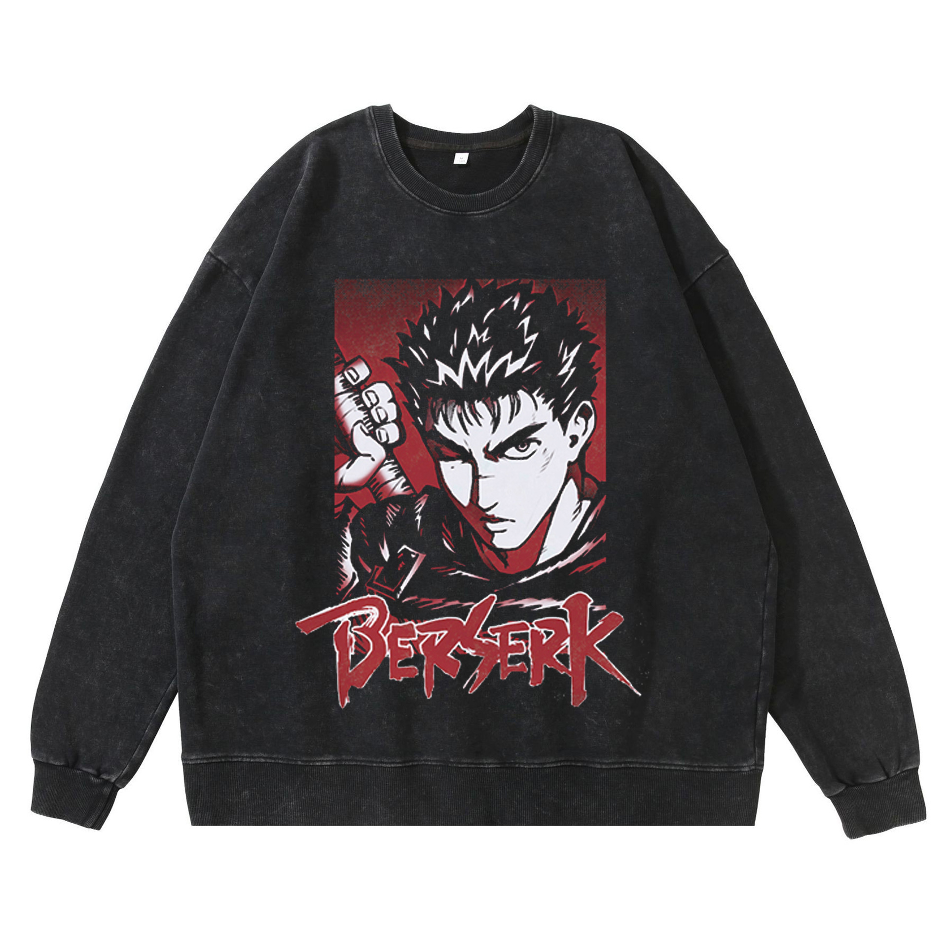 Tough Washed Denim Effect 'Berserk' Design Cotton Pullover Jacket: A Tribute To Classic Manga Art - TT8248
