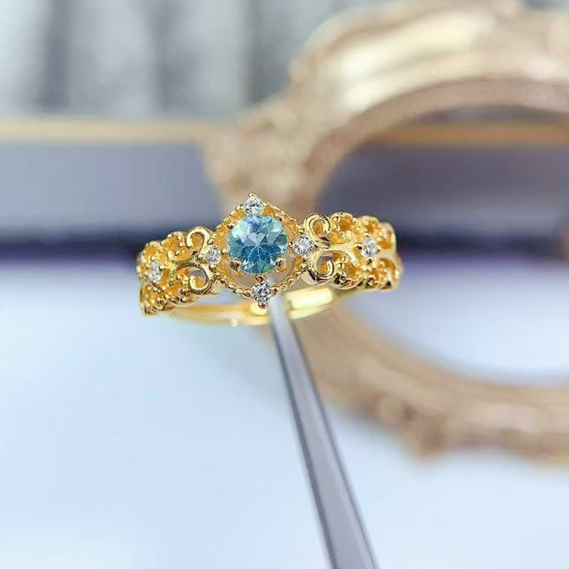 Sterling silver ring jewelry natural topaz ring 4mm VVS grade 925 silver ring with 3 layers 18K gold plating