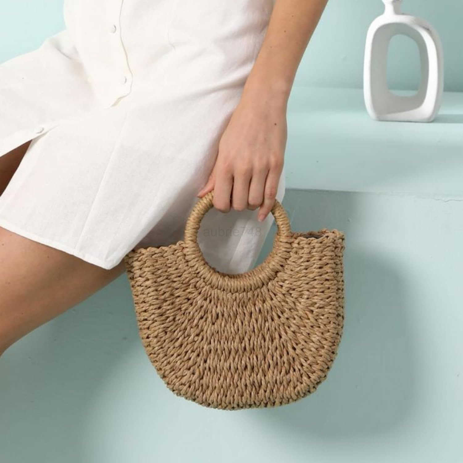 Straw Beach Bag for Women Summer Handwoven Tote Bags Purse with TasselTop Handle Straw Handbag Clutch M250904