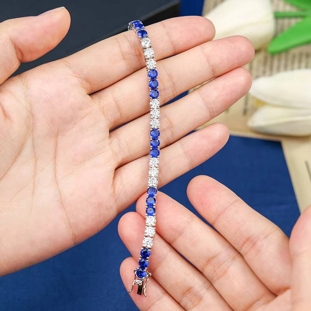 Round 4mm MoissaniteNano Tennis Bracelet Iced Out Sterling Silver Tennis Moissanite Bracelet Trendy Jewelry for Man and Women