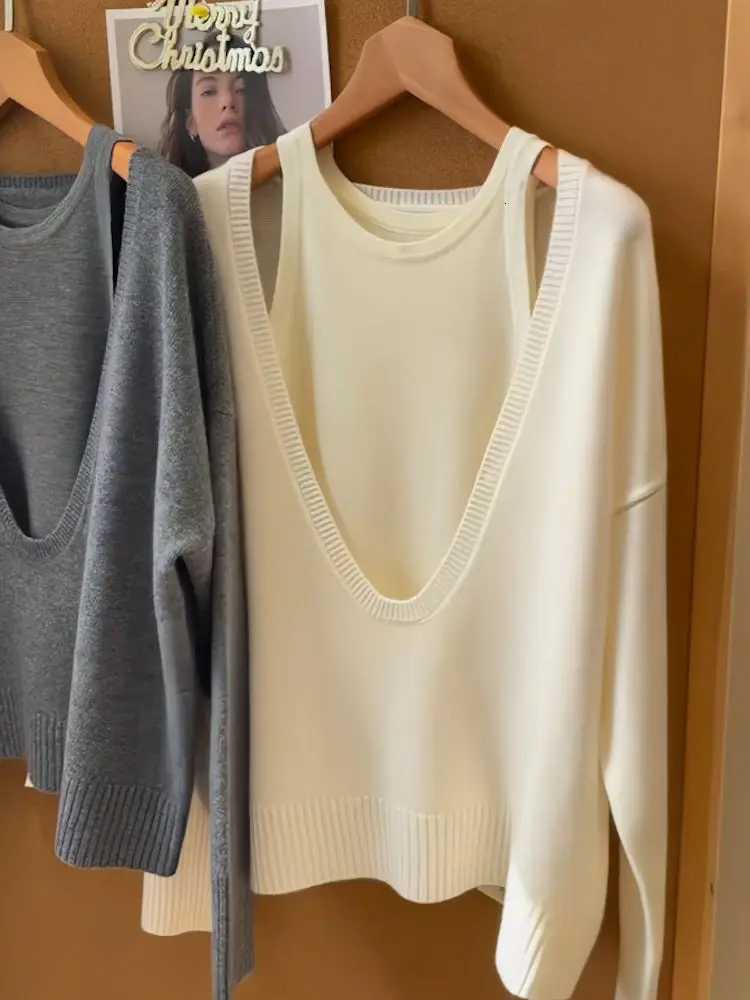 V Neck Fake Two Korean Fashion Sweater Jumper Sueter Mujer Long Sleeve Top Knitted Grey Pullover Pull Femme Cashmere Shirts M250904
