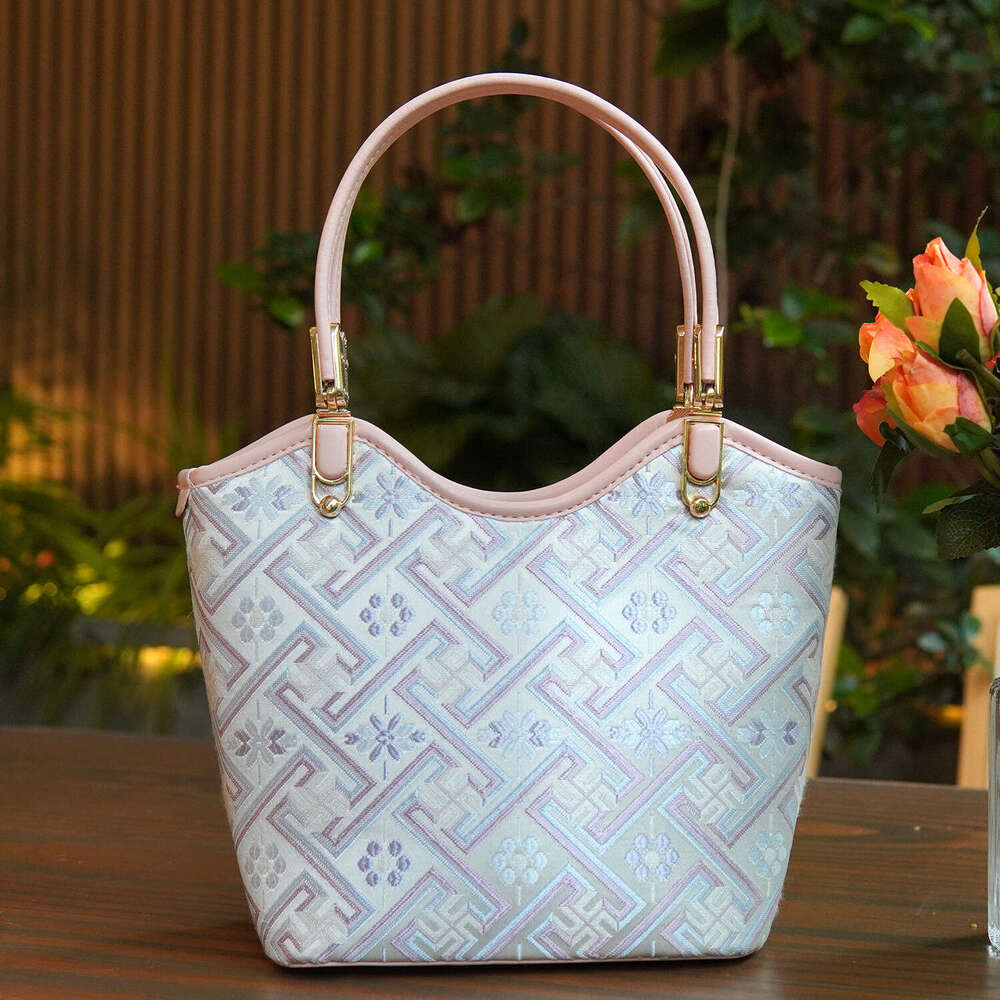 2025 Guangxi Intangible Heritage Zhuang Brocade Bag - Women's Casual Tote/Basket Bag, Shoulder/Crossbody/Handheld, Literary Chinese Style