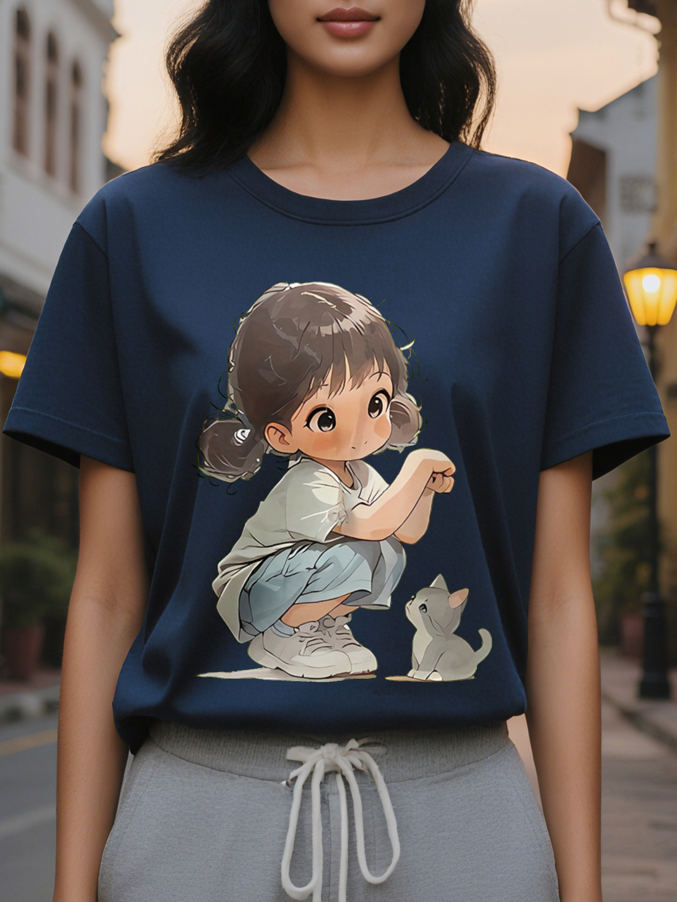 Ladies Lime Green T-Shirt Cute Cat Pattern Short Sleeve Jacket Light And Thin Daily Leisure Summer Beach Clothes Hine