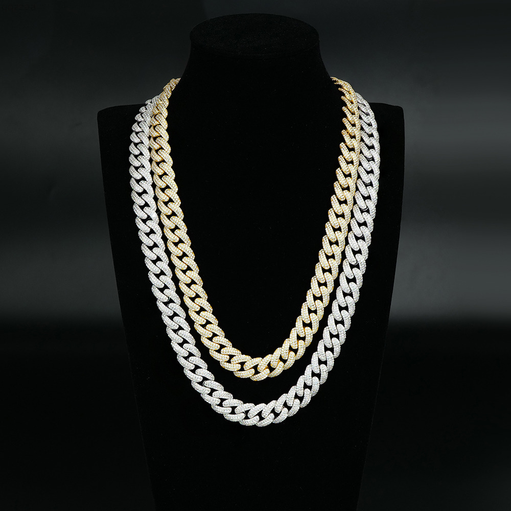 14MM Iced Out Cuban Link Chain VVS D Color Hip Hop Jewelry 925 Silver Gold Plated Moissanite Necklace with GRA Certificate