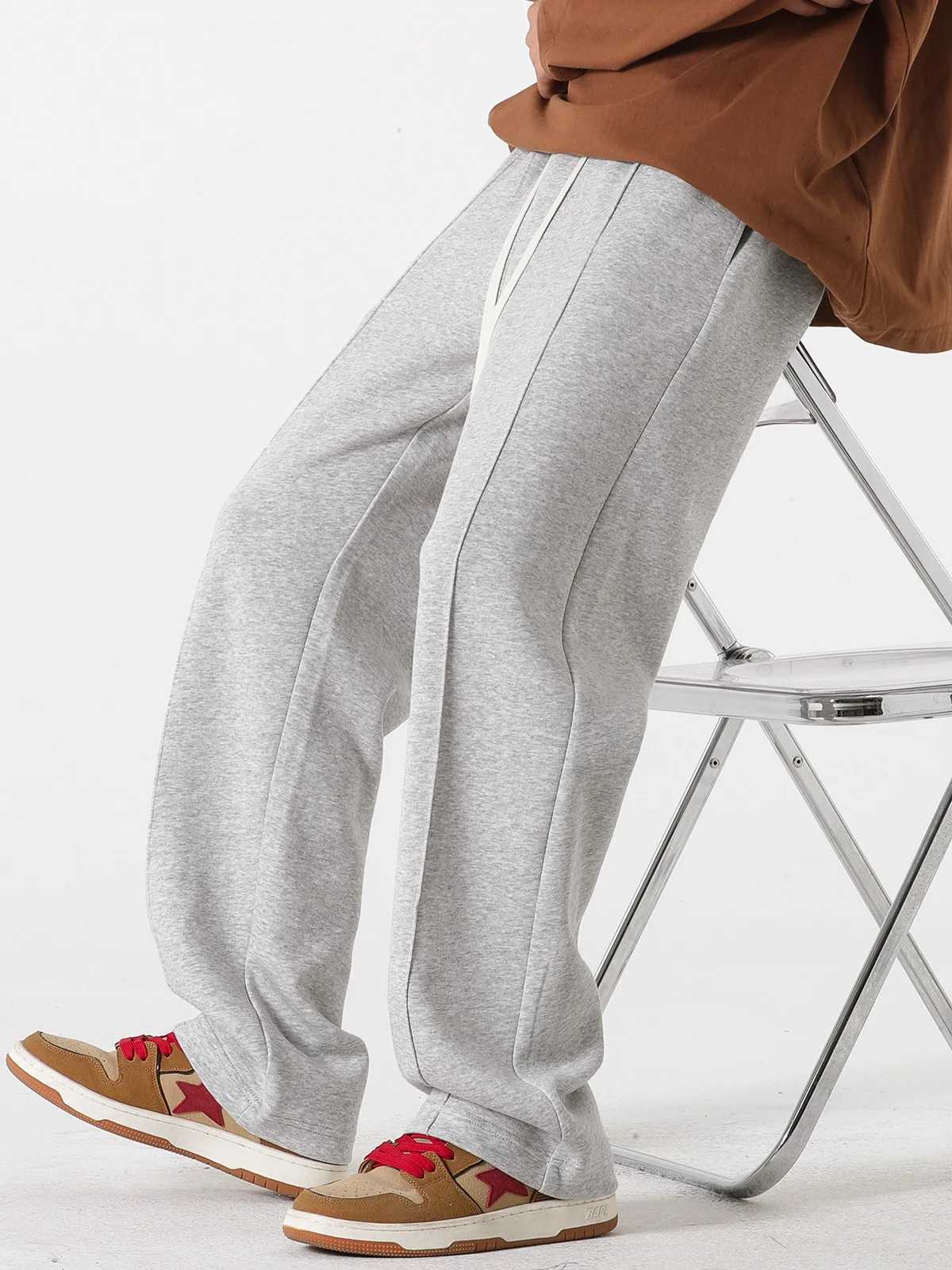 DUKEEN Sweatpants Men Autum and Winter Padding Pants for Men Fleece Trousers Loose Solid Color Full Length Straight Legged PantsXJ250904