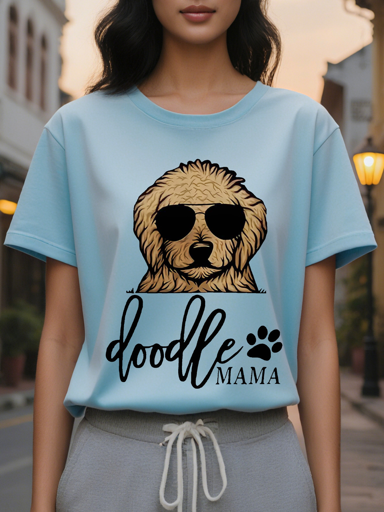 Women s Sleeveless Top Dog Mother Pattern Print Doodle Mama with Claws and Fashion Glasses Design White Casual