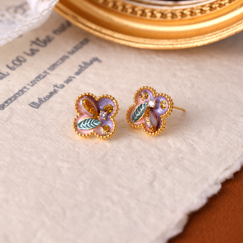 Freshwater Pearl Light High-end New Chinese National Style Female Flower Four-leaf Clover Niche Exquisite Earrings