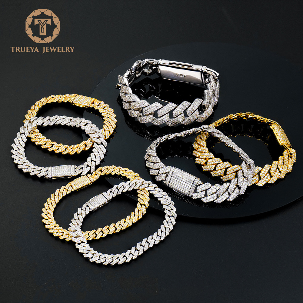 Factory 820mm Gold Plated 925 Sterling Silver Miami Iced Out Vvs Diamond Mossanite Moissanite Cuban Link Chain Bracelet for Men