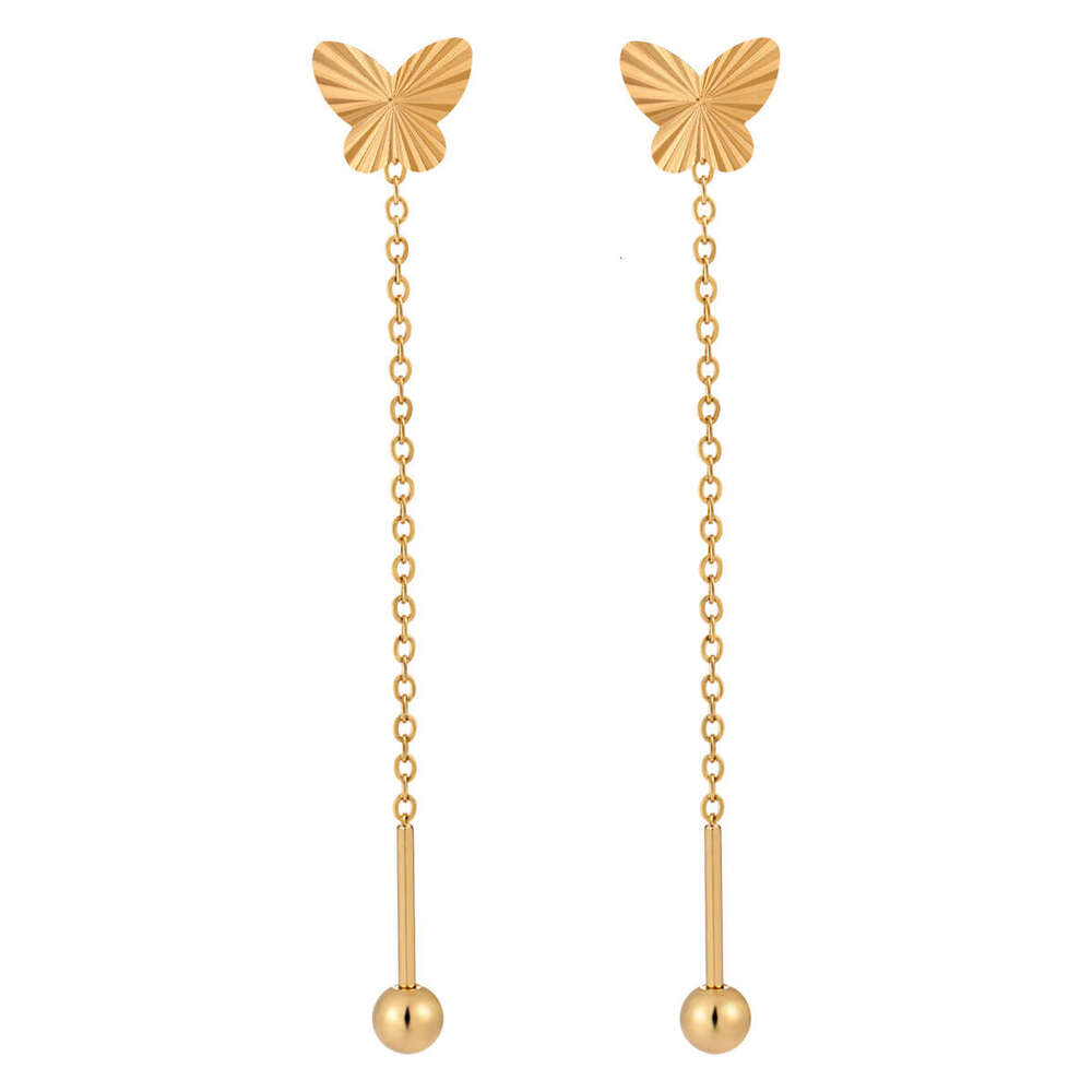 Korean Style Niche Design New High-end Laser Butterfly Threader Earrings for Women Fashionable Personality Versatile Titanium Steel Ear Jewelry