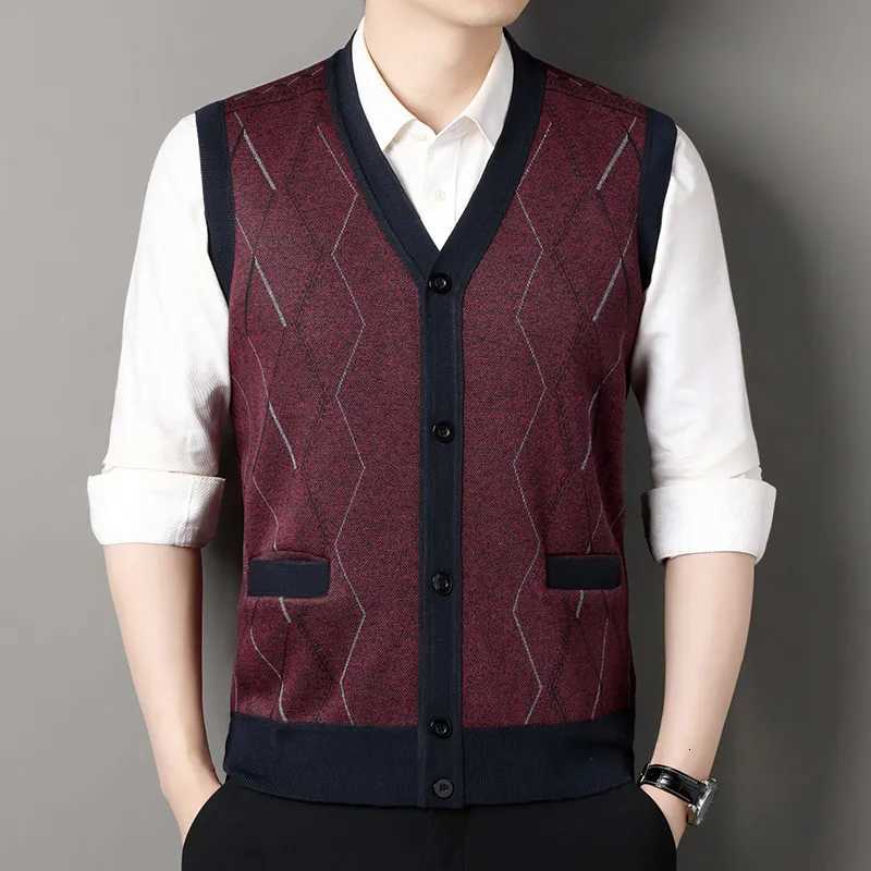 Autumn Winter Mens Sleeveless Knitted Cardigan Middleaged and Elderly Mens Warm Vest Coat Casual Fit Daily Hair Sweater VestXJ250904