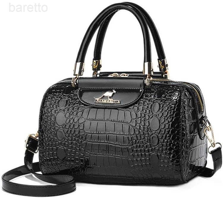Small Crocodile Patterned Duffle Bag for Women with Double Top Handle and Adjustable Cross Body Shoulder Strap M250904
