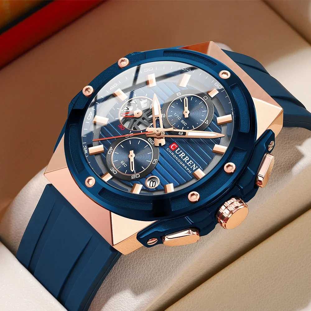 CURREN Fashionable Sports Mtifunctional Chronograph Quartz Watch with Silicone Strap Creative Design Dial Luminous Hands X250904