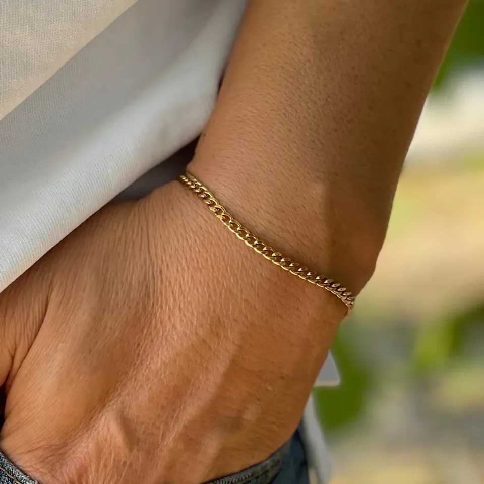 Teamer 310mm Wide Mens Cuban Chain Bracelet Women Stainless Steel Gold Color Minimalist Basic Figaro Chain Punk Jewelry Gift W250904