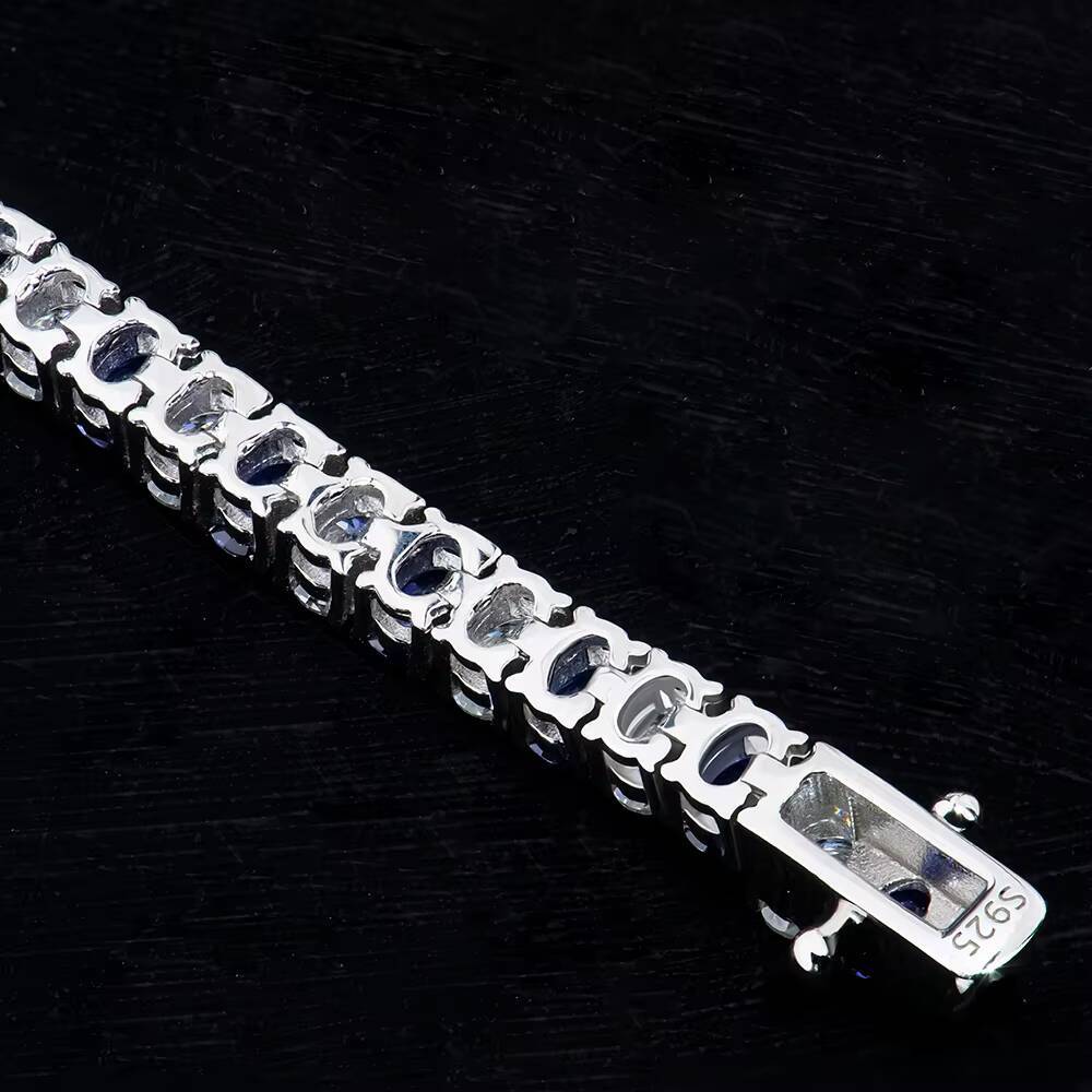 Wholesale 925 Sterling Silver Iced Out Moissanite Tennis Chain Bracelet D Color Blue Tanzanite VVS Hip Hop Style for Gift