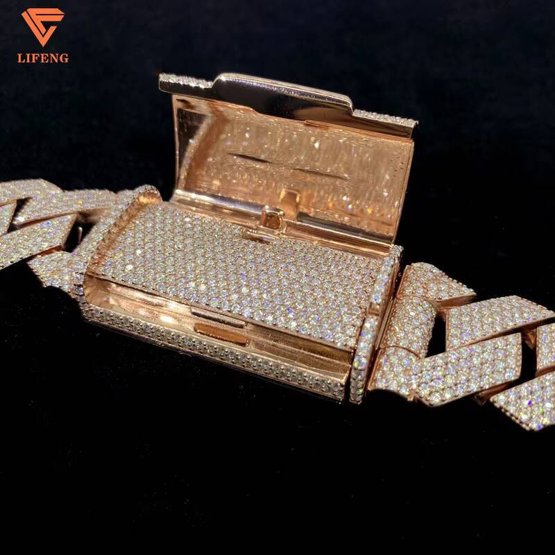 Miami Cuban 20mm 4 Rows Rose Gold Plated Vvs Diamond 925 Silver Iced Moissanite Cuban Link Chain for Men