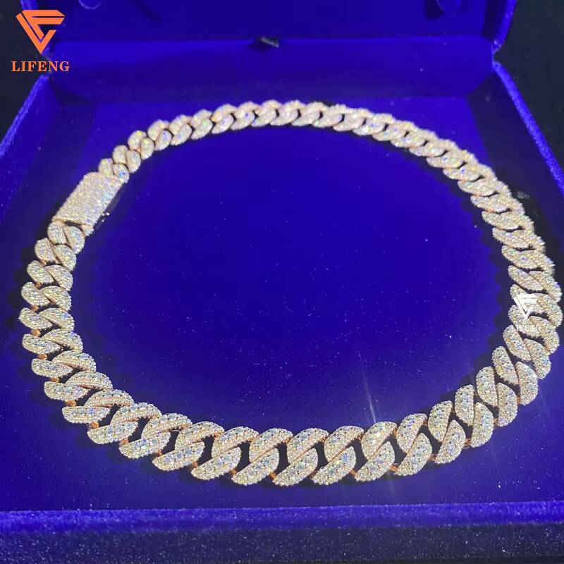 Rose Gold Plated 14mm VVS Moissanite Diamond Cuban Link Chain Hip Hop Jewelry Iced Out Cuban Necklace for Men 925 Silver Chain