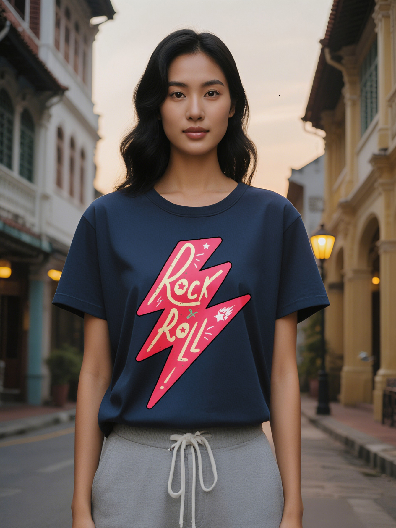 ladys Casual Crew Neck T-Shirt Vintage Band Print Summer Knit Top Regular Fit Slight Stretch pure cotton Ideal