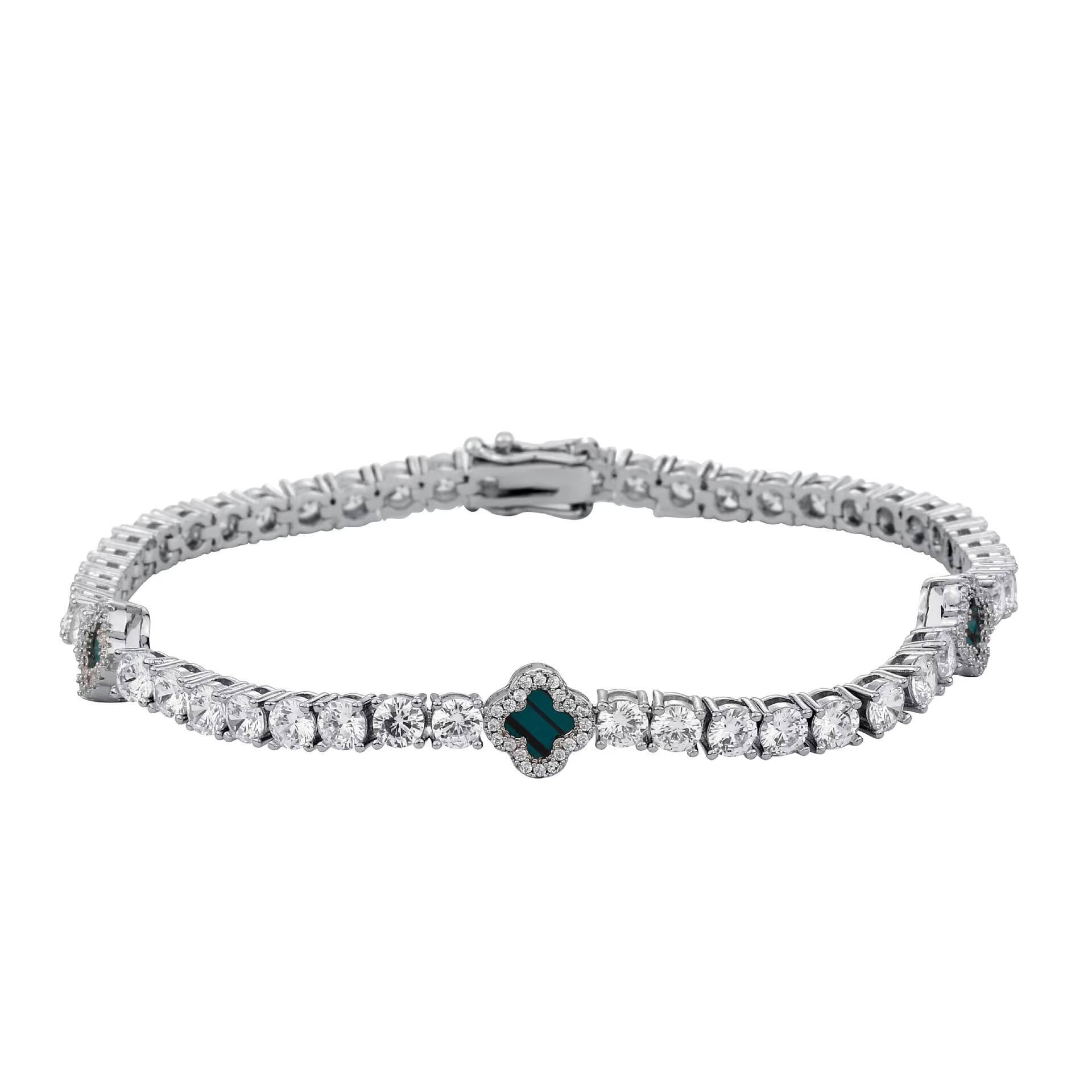 New Bracelet Fourleaf Clover Zircon Chain Tennis Chain Necklace for Women Exquisite Highend Lock Bone Chain Accessories